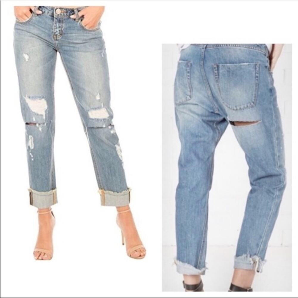 One Teaspoon Blue Buoy Awesome Baggies Cropped Jeans Sz 25 Ripped Booty Flirty